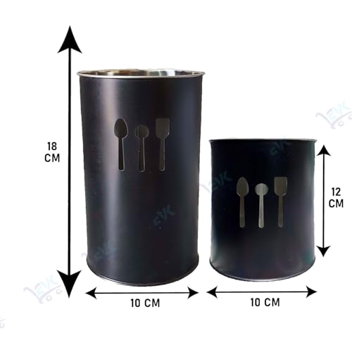 EVK® Self Draining Tableware Storage Box - Spoon, Knife, Fork, Chopstick, Stainless Steel Cutlery Holder Organizer Stand for Kitchen (EVK-Big & small Spoon Cutlery-Black) - Image 4