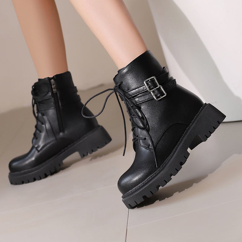 Casual Low-Heeled Women'S Boots 40-43 Plus Size Cross Strap Ankle Boots - Image 3