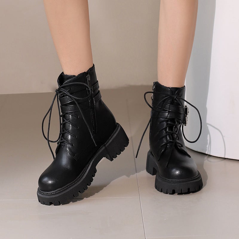 Casual Low-Heeled Women'S Boots 40-43 Plus Size Cross Strap Ankle Boots - Image 5