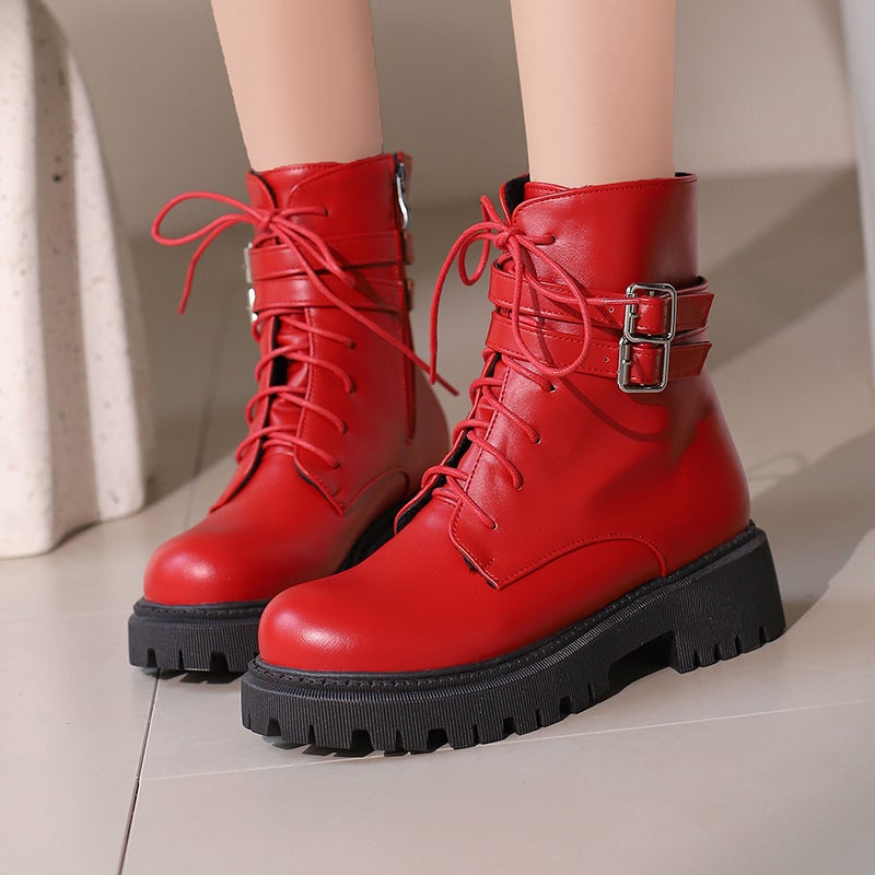 Casual Low-Heeled Women'S Boots 40-43 Plus Size Cross Strap Ankle Boots - Image 2