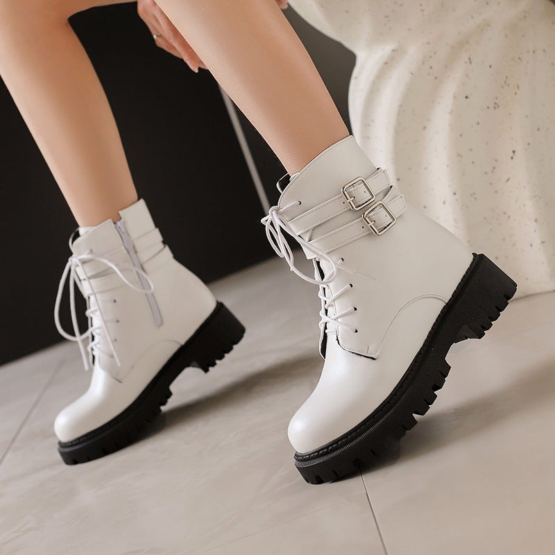 Casual Low-Heeled Women'S Boots 40-43 Plus Size Cross Strap Ankle Boots - Image 4