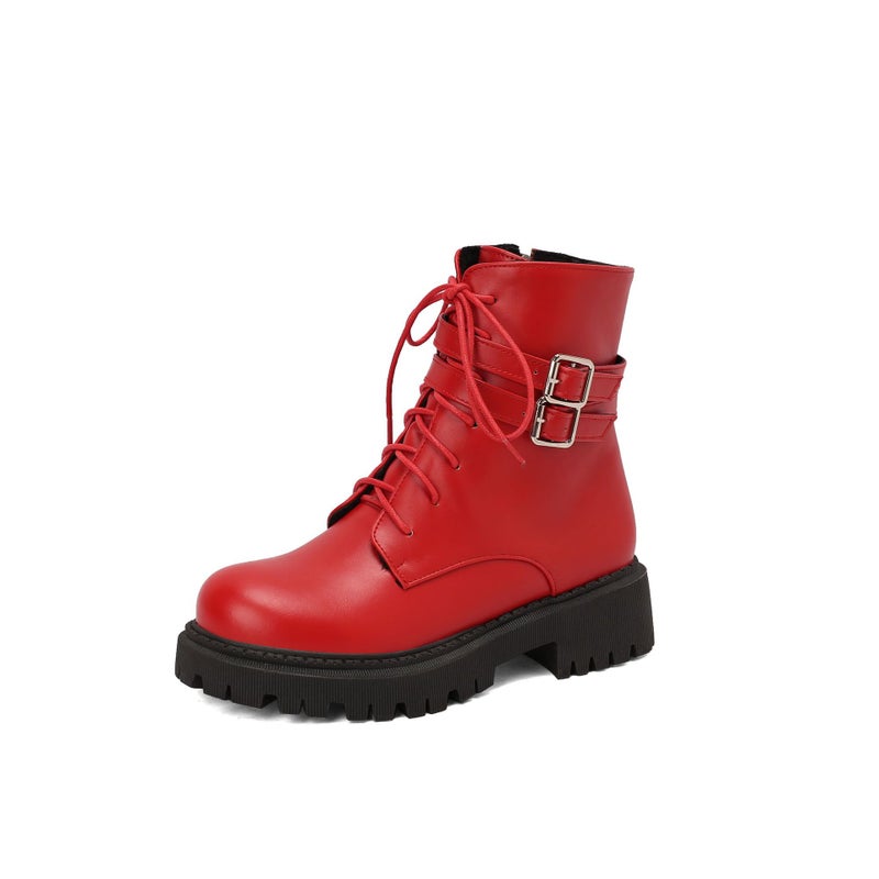 Casual Low-Heeled Women'S Boots 40-43 Plus Size Cross Strap Ankle Boots - Image 1