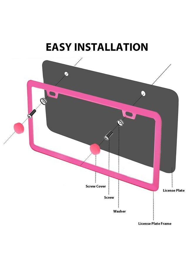 ZukMi 2PCS Premium Pink License Plate Frames, Solid Rust-Proof Aluminum Holder with 2 Holes, Universal Car Frame for Women and Man, Including Screws - Image 4