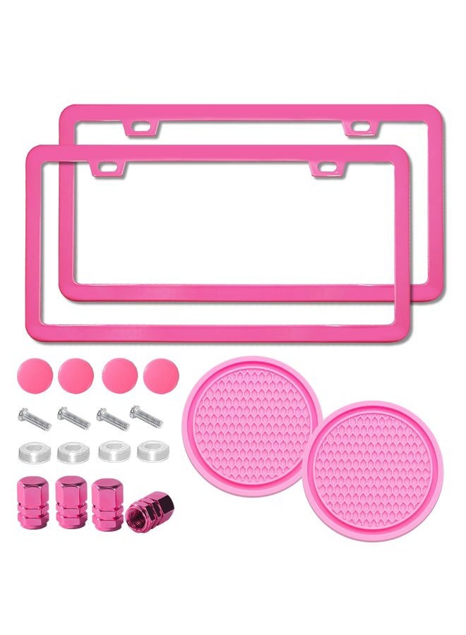 ZukMi 2PCS Premium Pink License Plate Frames, Solid Rust-Proof Aluminum Holder with 2 Holes, Universal Car Frame for Women and Man, Including Screws - Image 1