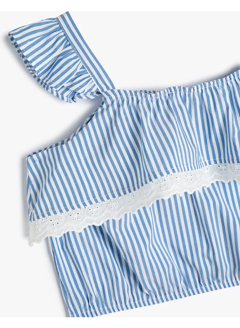 كوتون Crop Blouse with Straps, Ruffles and Scallop Detail