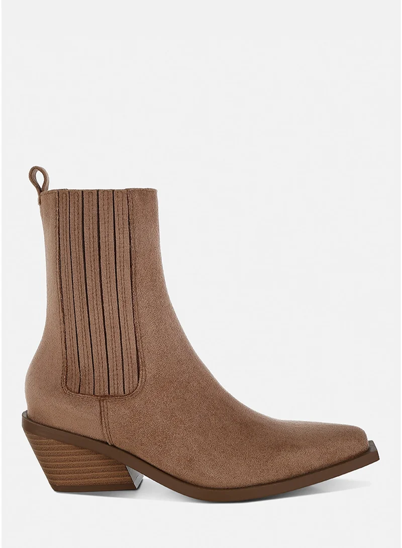 London Rag Women's High Ankle Microfiber Chelsea Boots in Beige