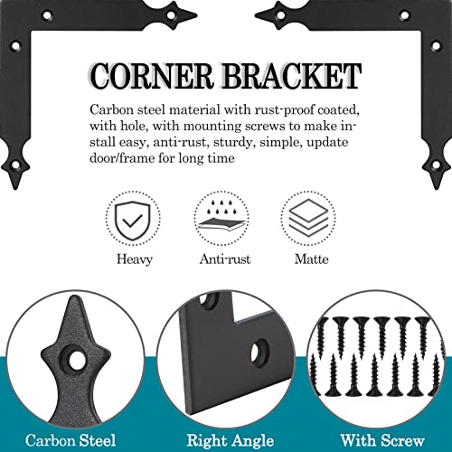 Foxwake Barn Door Decorative Corner Bracket, 4.9 in Matte Black Rustic L Brackets Sliding Door Hardware Decorator for Farmhouse Mirrorsframe Gardengate Garage(4 Pcs with Screw) - Image 4