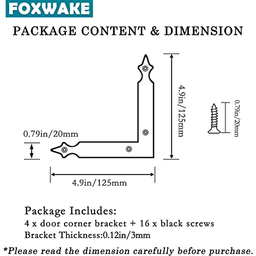 Foxwake Barn Door Decorative Corner Bracket, 4.9 in Matte Black Rustic L Brackets Sliding Door Hardware Decorator for Farmhouse Mirrorsframe Gardengate Garage(4 Pcs with Screw) - Image 3