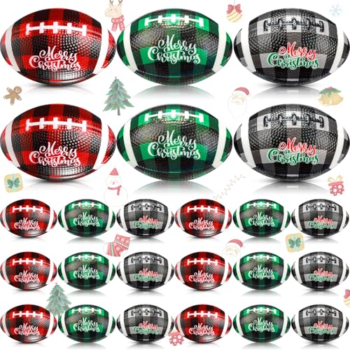 Jerify 24 Pcs Christmas Stress Ball Bulk Mini Christmas Foam Football 335 Small Buffalo Plaid Relief Stress Ball for Xmas Carnival Party Favors Stocking Stuffer Filler Gifts Red Green Black - Image 1