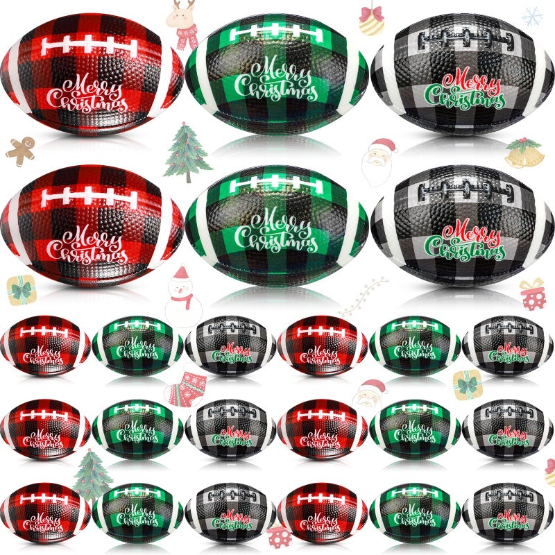 Jerify 24 Pcs Christmas Stress Ball Bulk Mini Christmas Foam Football 335 Small Buffalo Plaid Relief Stress Ball for Xmas Carnival Party Favors Stocking Stuffer Filler Gifts Red Green Black - Image 3