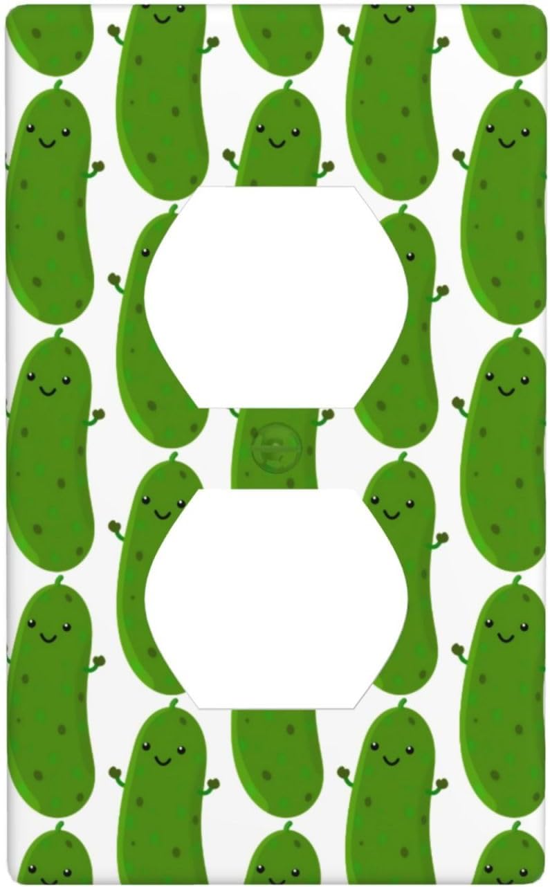 Cute Happy Pickle Cartoon Illustration 1-Gang Outlet Covers Duplex Outlet Wall Plate Cover Decorative Electrical Wall Plate Receptacle Switchplate Decorate Plug Cover For Bedroom - Image 1