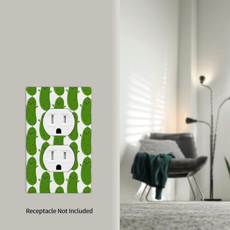 Cute Happy Pickle Cartoon Illustration 1-Gang Outlet Covers Duplex Outlet Wall Plate Cover Decorative Electrical Wall Plate Receptacle Switchplate Decorate Plug Cover For Bedroom - Image 4
