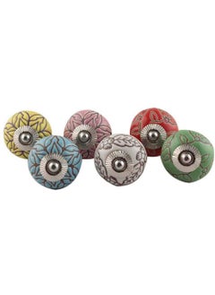 Indian-Shelf IndianShelf Pack of 15 Multicolor Door Handles Ceramic Drawer Pull Round Door Pull Etched Drawer Knob Dresser Knob Knobs for Cabinets and Drawers Knobs for Dresser Drawers Vintage 
