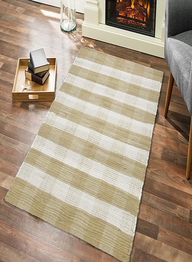 GLAMBURG Cotton Buffalo Check Plaid Rugs Washable, Handwoven Checkered Rug Welcome Door Mat 22x34 Rug for Kitchen Bathroom Outdoor Porch Laundry Living Room, Farmhouse Reversible Rag Rug Beige Natural - Image 2
