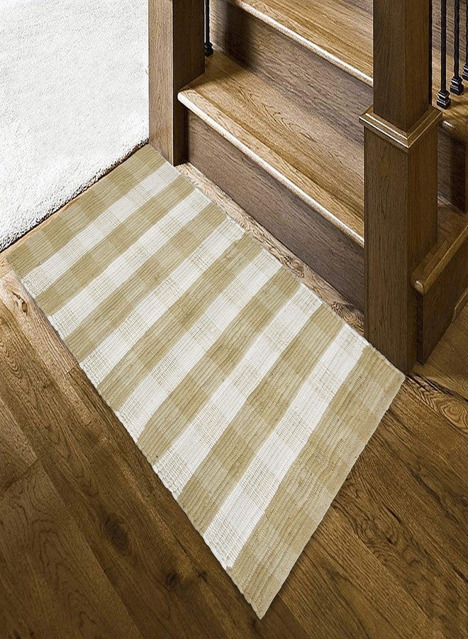 GLAMBURG Cotton Buffalo Check Plaid Rugs Washable, Handwoven Checkered Rug Welcome Door Mat 22x34 Rug for Kitchen Bathroom Outdoor Porch Laundry Living Room, Farmhouse Reversible Rag Rug Beige Natural - Image 3