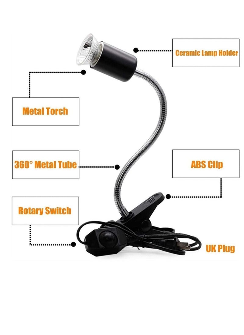 SYOSI - 25W Tortoise Heat Lamp Clamp-on Reptile Heat Bulb 360° Adjustable Aquarium Heating Light UVA / UVB E27 Clamp-on Pet Heating Emitter for Reptiles Amphibians Lizards Turtle Snakes - Image 1