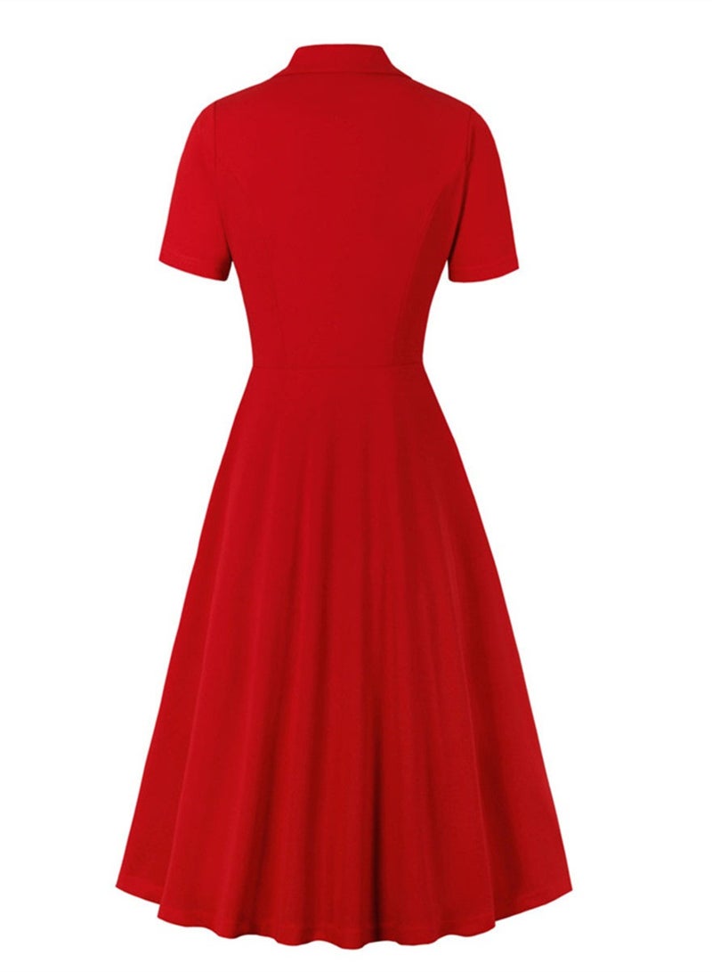 Plus size New Solid Color Dress High Waist OL Temperament Skirt Red  - Image 2