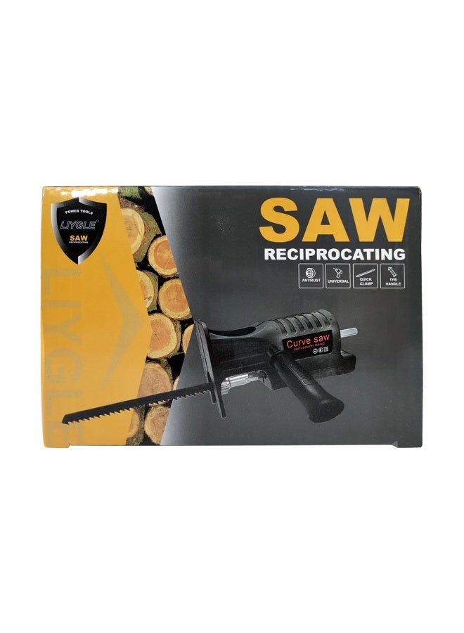 Curve Reciprocating Saw Conversion Head Attachment for Electric Drill, Curve Saw Adapter with Handle, Quick Clamp, Wood Metal Plastic Cutting Tool with 3 Blades - Black - Image 2