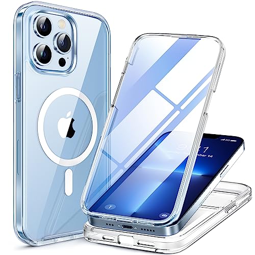 Miracase Magnetic for iPhone 13 Pro Max Case 6.7 inch, (Compatible with MagSafe) Upgrade Full-Body Clear Phone Bumper Case with Built-in 9H Tempered Glass Screen Protector, Magnetic Clear - Image 1