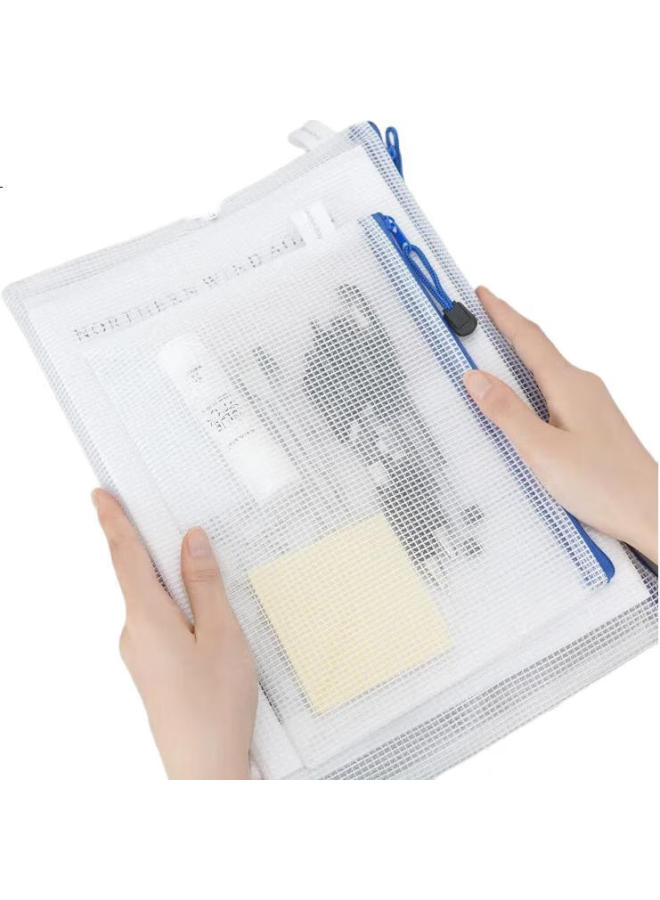 Simaa (Simaa) 5Pcs A4 Document Bags With Grid Zipper, High School Entrance Examination Transparent Subject Classification Stationery Bag For Storing Homework Materials And Reviewing, Blue 6790 - Image 2