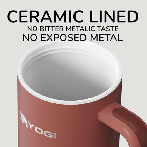YOGI Ceramic Lined Metal Allergy Safe 40oz Tumbler with Handle Straw Leakproof Flip Sip Lid Vacuum Insulated Stainless Steel Travel Cup for Iced Coffee Water and AllDay Hydration 40oz Terracotta - Image 3
