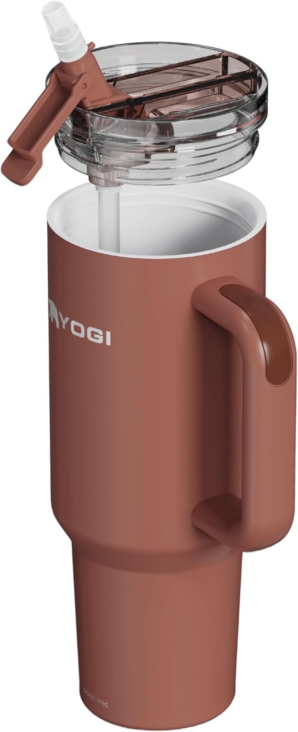 YOGI Ceramic Lined Metal Allergy Safe 40oz Tumbler with Handle Straw Leakproof Flip Sip Lid Vacuum Insulated Stainless Steel Travel Cup for Iced Coffee Water and AllDay Hydration 40oz Terracotta - Image 2