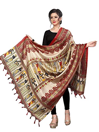 KEMZA Women's Printed Cotton Silk Dupatta (Red_Free size) - Image 1