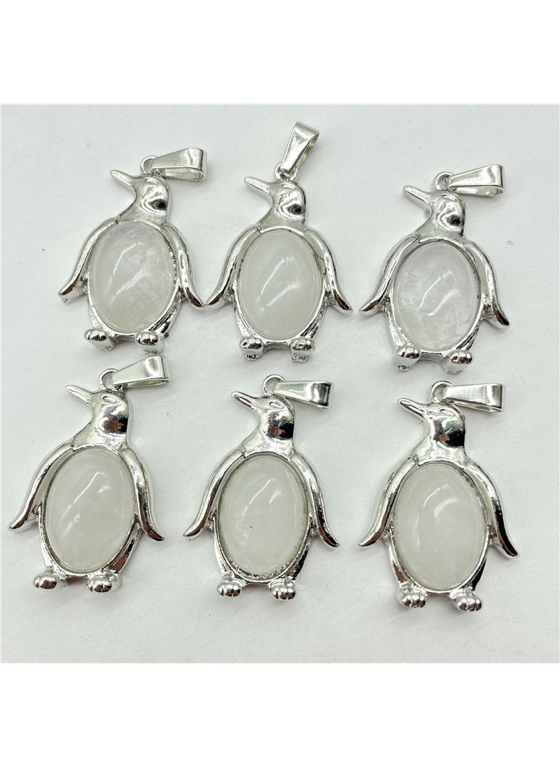 Generic Natural Crystal Semi-precious Stone Alloy Penguin Inlaid Pendant Necklace Jewelry Accessories White Crystal 
