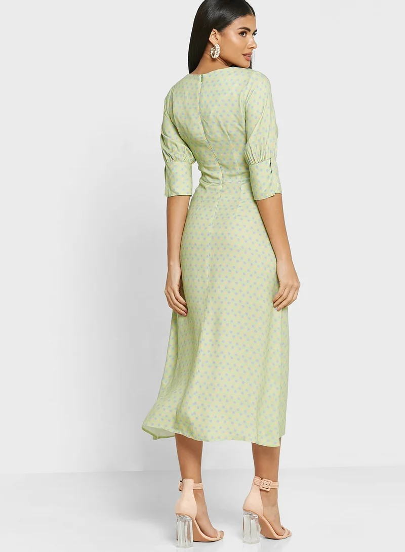 Closet V-Neck Balloon Sleeve Front Slit Dress
