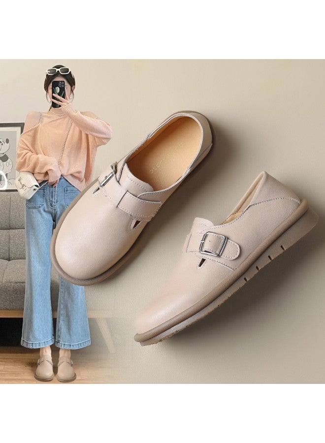 ZHR Bovine Split Leather】flat Slip-on Commuter Women's Versatile Casual Leather Shoes Women's Single Shoes Birkenstock Shoes Women's Shoes - Image 2