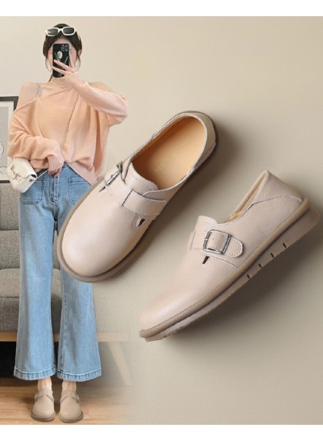 ZHR Bovine Split Leather】flat Slip-on Commuter Women's Versatile Casual Leather Shoes Women's Single Shoes Birkenstock Shoes Women's Shoes - Image 1