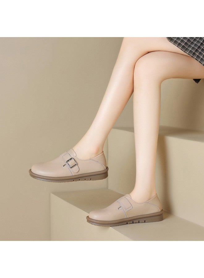 ZHR Bovine Split Leather】flat Slip-on Commuter Women's Versatile Casual Leather Shoes Women's Single Shoes Birkenstock Shoes Women's Shoes - Image 5