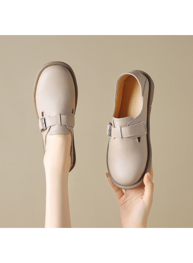 ZHR Bovine Split Leather】flat Slip-on Commuter Women's Versatile Casual Leather Shoes Women's Single Shoes Birkenstock Shoes Women's Shoes - Image 3
