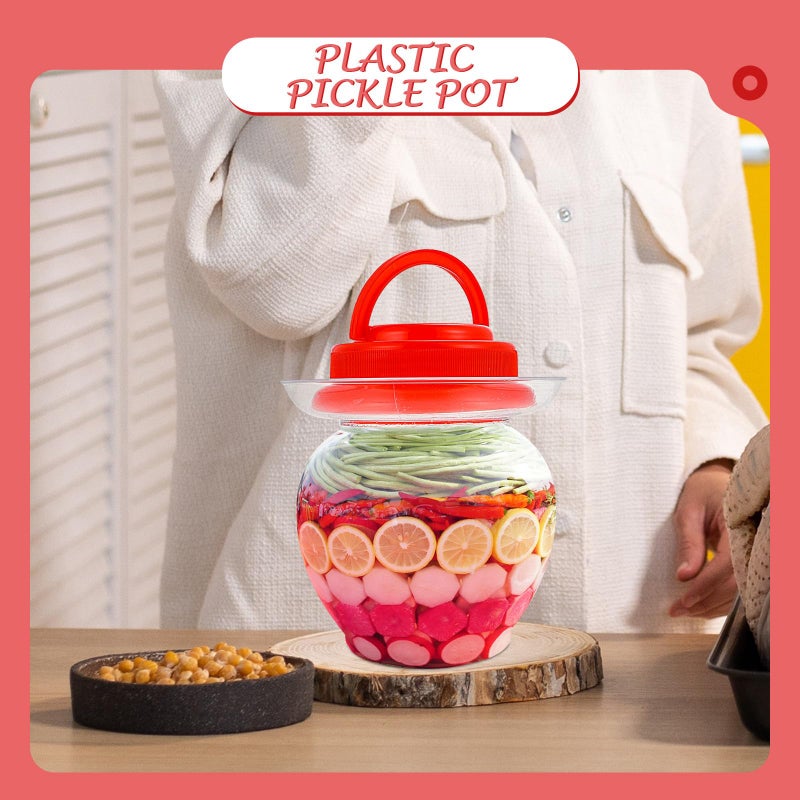 2 Pack 1 Liter Plastic Pickle Jars With Red Sealed Lids Thickened Food Storage Containers - Image 5