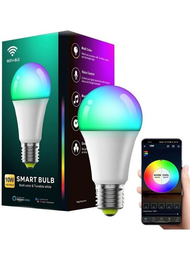 بيوينتي مصباح ذكي 10 وات يعمل بتقنية Wi-Fi وBluetooth مع Alexa وGoogle Assistant وIFTTT مع إضاءة قابلة للتعتيم بـ 16 مليون لون و8 أوضاع مختلفة لتوفير الطاقة والمزيد أداة ذكية لا غنى عنها - Image 1