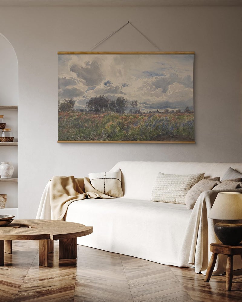 ARPEOTCY Extra Large Vintage Framed Wall Art, 36x54 Inch Farmhouse Retro Watercolor Sky Field Landscape Hanging Wall Art, Large Rustic Canvas Home Decor Aesthetic for Living Room Bedroom Office - Image 5