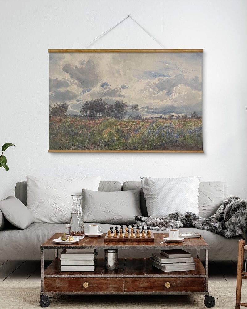 ARPEOTCY Extra Large Vintage Framed Wall Art, 36x54 Inch Farmhouse Retro Watercolor Sky Field Landscape Hanging Wall Art, Large Rustic Canvas Home Decor Aesthetic for Living Room Bedroom Office - Image 2