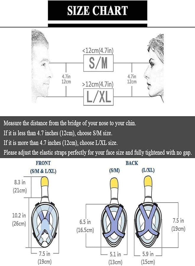 MUGATH قناع غطس كامل الوجه من موغاث | تصميم يسهل التنفس مع مانع للضباب والتسرب | معدات غطس بزاوية رؤية واسعة 180 درجة للسباحة والغوص (أزرق L/XL) - Image 2