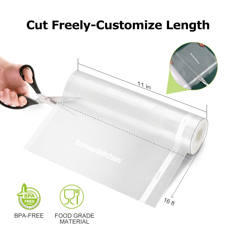 Bonsenkitchen [2025 Upgraded] Bonsenkitchen 6 Rolls 11" x 16' Vacuum Sealer Bags for Food with a Color Box, Easy to Store, Commercial Grade, BPA Free, Great for Food Storage or Sous Vide, VB21 - Image 2