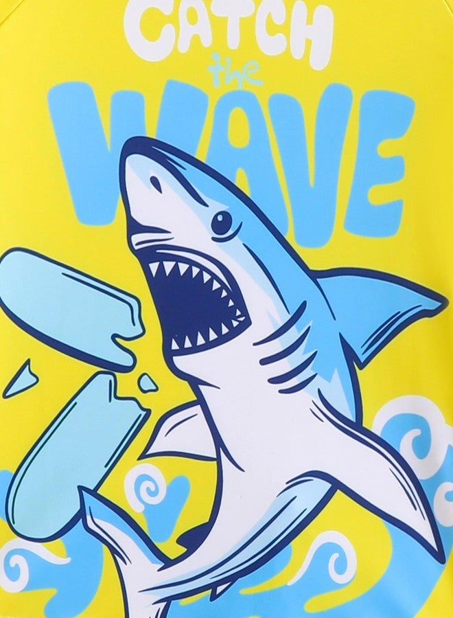 YAGATA Toddler Swimsuit Boy 3 Piece Boys Swim Set Long Sleeve Swimming Shirt Trunks Rash Guard Bathing Suits Blue Sharks Sharks 3-4T M - Image 4