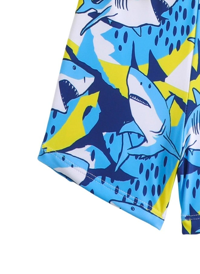 YAGATA Toddler Swimsuit Boy 3 Piece Boys Swim Set Long Sleeve Swimming Shirt Trunks Rash Guard Bathing Suits Blue Sharks Sharks 3-4T M - Image 5