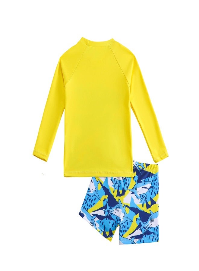 YAGATA Toddler Swimsuit Boy 3 Piece Boys Swim Set Long Sleeve Swimming Shirt Trunks Rash Guard Bathing Suits Blue Sharks Sharks 3-4T M - Image 2