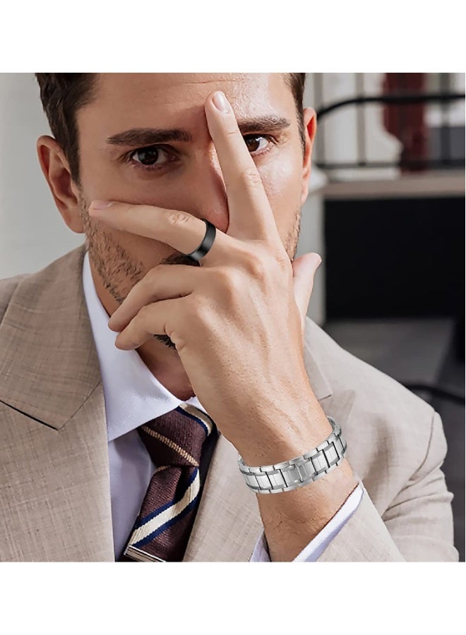 Magnetic Bracelets for Men Sleek Titanium Stainless Steel Magnetic Bracelet with Copper Ring, Lymph Detox Ultra Strength Magnetic Bracelet Adjustable Jewelry, Gifts for  Father - Image 2
