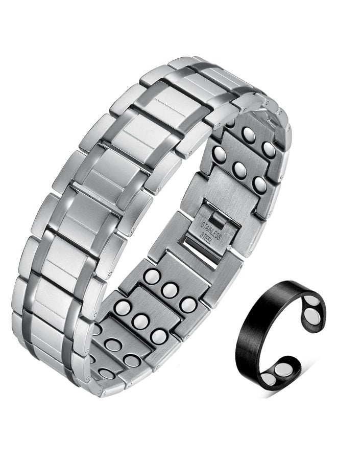 Magnetic Bracelets for Men Sleek Titanium Stainless Steel Magnetic Bracelet with Copper Ring, Lymph Detox Ultra Strength Magnetic Bracelet Adjustable Jewelry, Gifts for  Father - Image 1