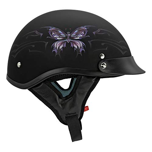 VCAN Cruiser Intricate Butterfly Flat Black X-Small Half Helmet - Image 3