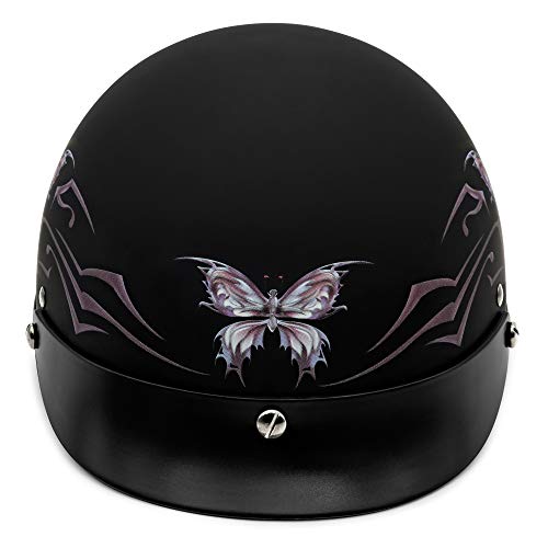 VCAN Cruiser Intricate Butterfly Flat Black X-Small Half Helmet - Image 4