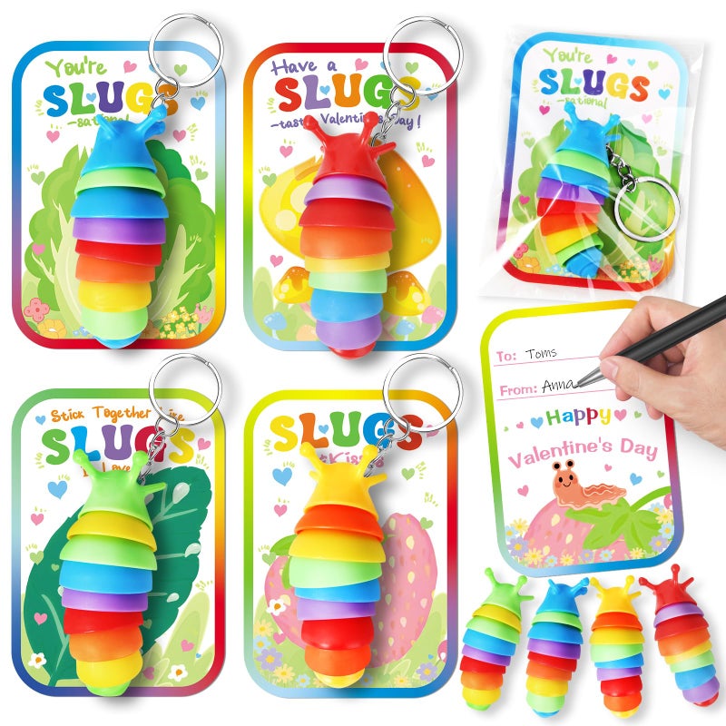 AuroTops Valentines Day Cards for Kids24 Pack Cute Keychains Bulk Sensory Slug Fidget Toys with Valentines Cards for Boys Girls Valentines Day Classroom Gift ExchangeKids Party Favors - Image 3
