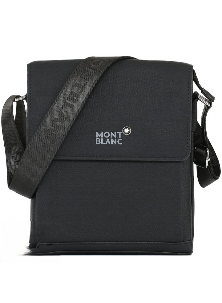 Montblanc Black Leather Crossbody Messenger Shoulder Bag for Men – Luxury Designer Travel Handbag, Elegant Everyday Business Sling Bag