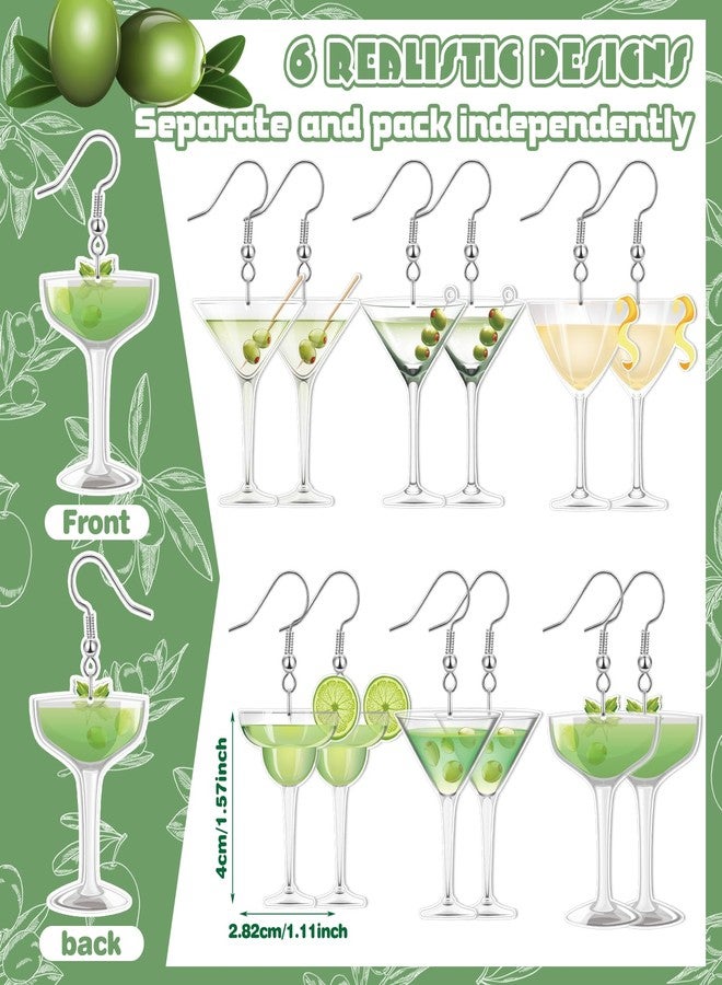 Nosiny 6 Pairs Acrylic Drop Dangle Jewelry Pickle Earrings Martini Earrings 6 Styles Lifelike Dill Cucumber Martini Cocktail Cups Funny Cute Weird Jewelry for Women Pickle Tini Bar Party (Martini), - Image 2