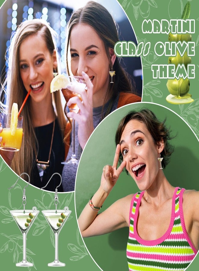 Nosiny 6 Pairs Acrylic Drop Dangle Jewelry Pickle Earrings Martini Earrings 6 Styles Lifelike Dill Cucumber Martini Cocktail Cups Funny Cute Weird Jewelry for Women Pickle Tini Bar Party (Martini), - Image 4